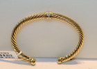 David Yurman  18k Yellow Gold With Diamonds Cable Cuff Bangle Bracelet