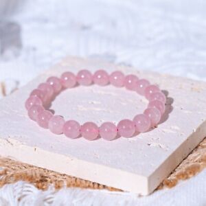 Natural Rose Quartz Stone Bracelet 8mm Pink Crystal Stretch Bracelet Handmade