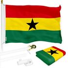 G128 Combo: 6 Ft Flagpole White & Ghana Flag 3x5 Ft Printed 150D Polyester