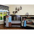 Blue Brown Geometric 12pc Crib Bedding Set Baby Boy Nursery Quilt Diaper Stacker