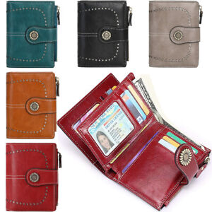 Wallet for Women Genuine Leather Bifold Compact RFID Blocking Womens Clutch Bag