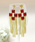 Red Dangle Drop Earrings For Women Valentines Day Gifts Custom Gemstone Jewelry