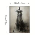 VINTAGE black & white witch walking gothic 12 x 16 artwork canvas copy