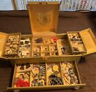 Large Vintage Lady Buxton Tri-Fold Jewelry Box Gold Full Of Vintage Jewelry