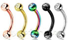 Double Gem Anodized Surgical Steel Curved Barbell Eyebrow Ring 18G 16G 14G