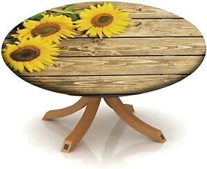 Sunflower Table Cover Round Tablecloth Bohemian Artwork Elastic Edge Table Cloth
