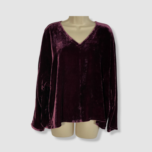 $278 Eileen Fisher Womens Purple Long Sleeve Silk V-Neck Velvet Top Plus Sz 2X