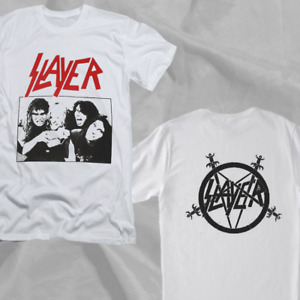 Slayer Thrash Metal Band Members 90s Retro White Double Sided T-Shirt