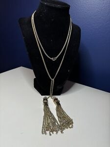 Gold Toned Double Tassels Chain Long Necklace