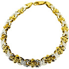14k Solid White Yellow Gold Diamond Cut Two Tone Woman Bracelet 7