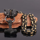 Men’s Stainless Steel Wolf Chain&Viking Thor Hammer Mjolnir Pendant Necklace