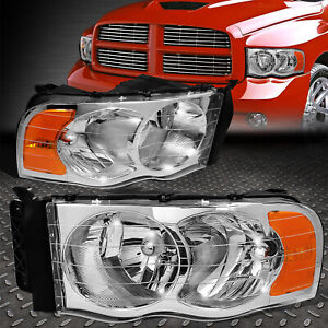 Pair Headlights For 2002-2005 Dodge Ram 1500 2500 3500 Chrome Amber Headlamps (For: Dodge Ram 1500)
