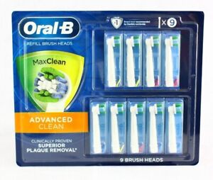 New Genuine Oral-B Max Advanced Clean or Floss Action Refill Brush Heads 9 Count