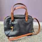 Fossil Sydney Satchel brown black genuine leather shoulder strap handbag purse