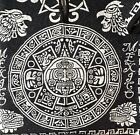 Mexican Poncho Calendario Azteca Mexico Aztec Blanket Black with White Fringe