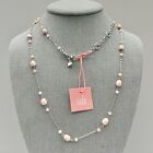 CABI Necklace Boho Light Pink Station Beads Silver Tone 28 Inch Dainty Chain