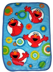 Sesame Street Elmo Blue Plush Circles Dots Toddler Baby Throw Orange Blanket