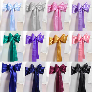 10Pcs Stain Chair Sash Bow 108”*7” Wedding Banquet Party Decoration-Many Colors