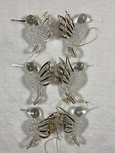 Vintage Glass Hummingbird With Gold Trim Ornament Set of 6
