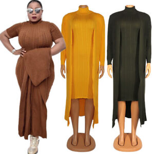 2 Piece Set Women Knitted High Neck Sweater Long Dress Cardigan Coat Islamic New