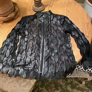 Natto Sheer Mesh Leather Leaf Full Zip jacket Coat Blazer Small Black Rockabilly