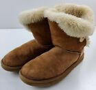 UGG Australia Sheepskin Winter Boots One Side Button Brown Size 9