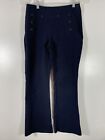 Cabi Sz 2 Mariner Trouser Flare Pants Navy Blue Sailor Nautical Buttons #5077R