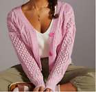 NWT Anthropologie Pilcro Cable Knit Crop Cardigan Sweater Pink Size XS New