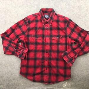 Abercrombie Fitch Flannel Shirt Mens XL Red Plaid Long Sleeve Hiking Button