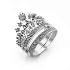 Women Fashion Princess Cz Band 925 Silver Bride Wedding Crown Ring Set Size 6-10