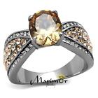 3.3 Ct Oval Cut Champagne CZ Stainless Steel Engagement Ring Women's Size 5-10