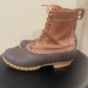 LL Bean Women's Brown Leather Lace Up Ankle Duck Boots Size 8.5 Medium