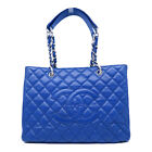 *10%OFF* CHANEL Quilted CC GST Tote Shoulder Bag Handbag Caviar Leather Blue