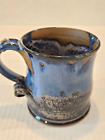 Studio Art Pottery Mug Signed Blue Drip Glaze Twisted Handle 12oz
