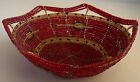 African hand-beaded basket red, gold, black, for trinkets, rings, keys, candle..