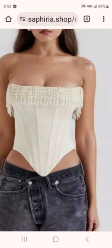 HOUSE OF CB 'Aubrie' Vintage Cream Embellished Satin Corset/ XS/S/M/L 4 Sizes