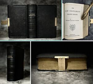 Antique c1879 Old Bible & Prayer Book Leather Locking Clasp Oxford University