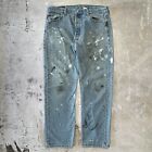 Vintage 80s Levi’s 501 Denim Blue Jeans 35x30 Paint Splatter Made in USA Button