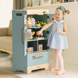 Robud Wooden Kids Play Kitchen Fridge Refrigerator with Ice Dispenser Kids Gift