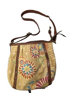 Fossil Long Live Vintage  Floral Canvas And Leather Crossbody Or Shoulder Purse
