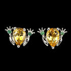 Pear Citrine 10x7mm Emerald Gemstone 925 Sterling Silver Frog Jewelry Earrings