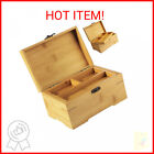 CDOKY Large Wooden Box with Hinged Lid, Bamboo Wood Multi-purpose Storage Box wi