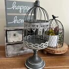 New Antique Gray Small Iron Bird Cage on Stand