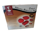 Roshco Silicone 3 Piece Bakeware Set Red 2 Cakepans 1 Oblong Baking Pan New