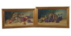2 Antique Realist Still Life Oil Paintings on Canvas Fruit Grapes Plums 21.5