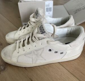 Golden Goose Womens Super-star Double Quarter Beige Leather Sneakers 38 Auth New