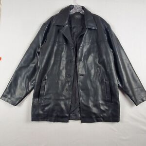 Whispering Smith Jacket Men's XL  Black Faux Leather Collared Biker Classic