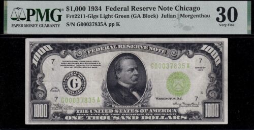 1934 Chicago $1000 One Thousand Dollar Bill Federal Reserve Note LGS PMG VF 30