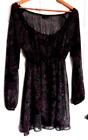 NEXT Blouse UK14 Black/Multicoloured Sheer Long Sleeve Elastic Waist Long Length