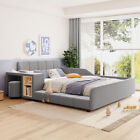 Upholstered Platform Bed Frames with Bedside Desk & Stool Full Size Bedroom Sets